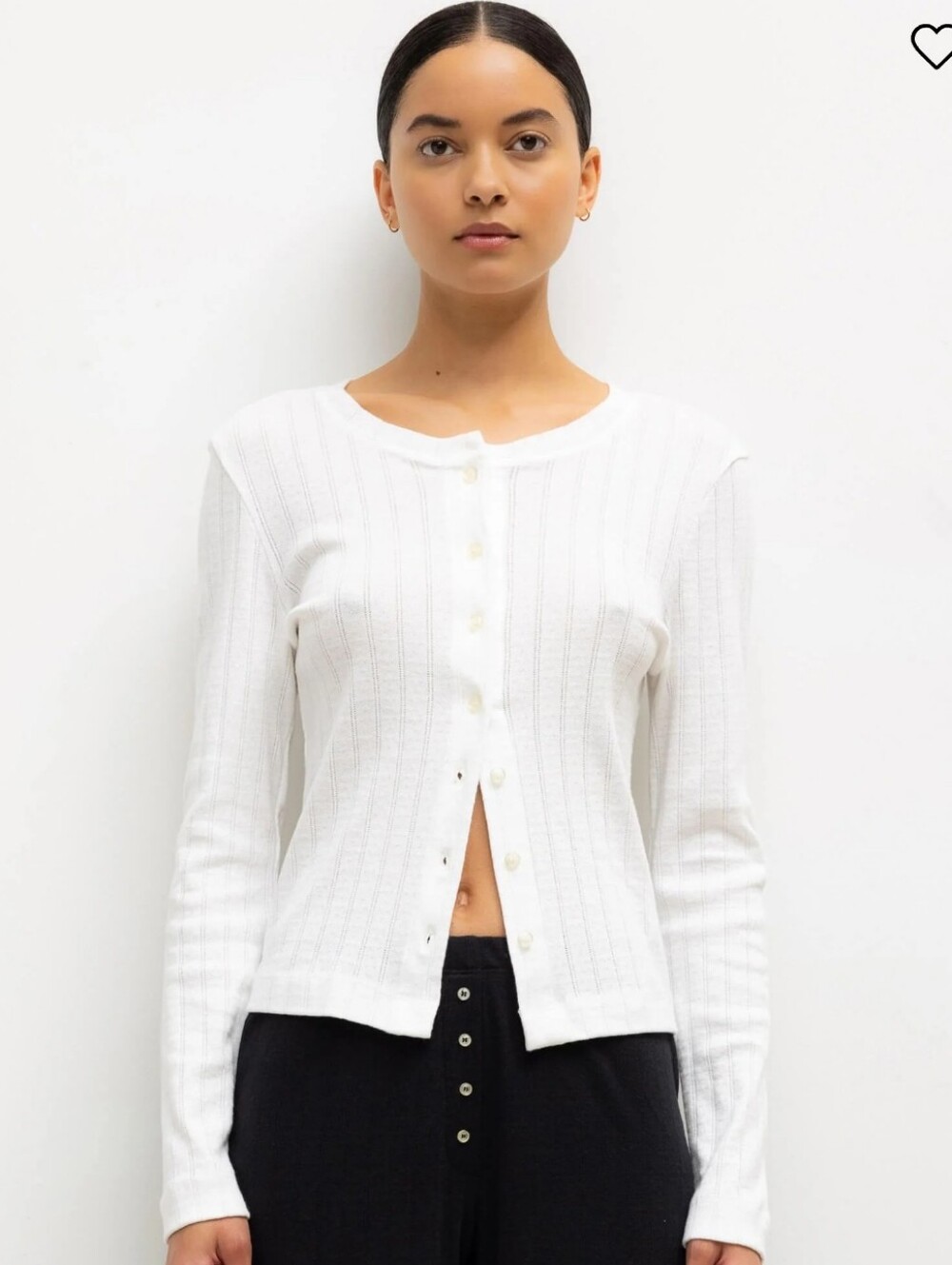 LESET CLASSIC POINTELLE CARDIGAN IN WHITE